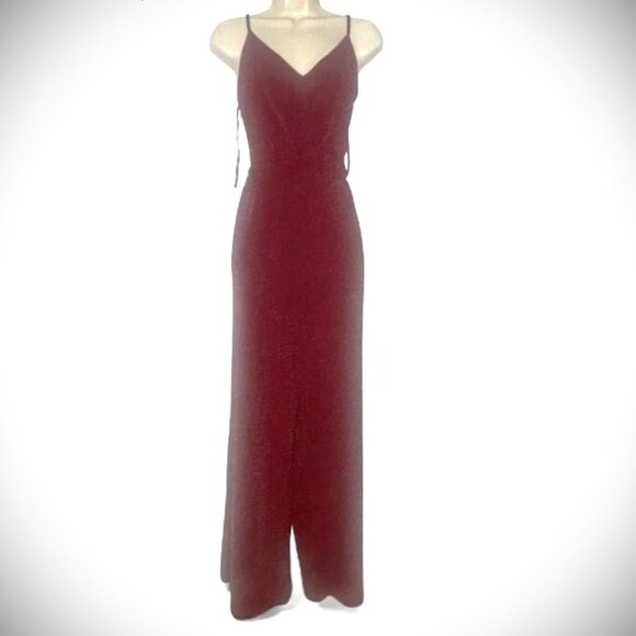 She + Sky Pants - Burgundy Red Tinsel Shimmer Jumpsuit - Outfit